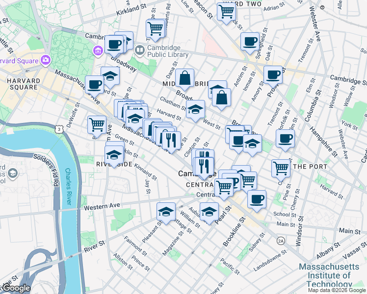 map of restaurants, bars, coffee shops, grocery stores, and more near 106 Hancock Street in Cambridge