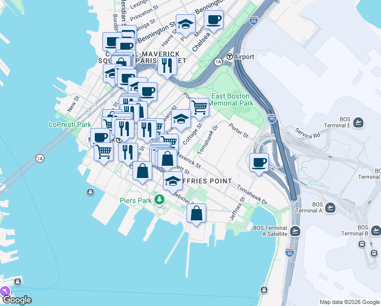 map of restaurants, bars, coffee shops, grocery stores, and more near in 