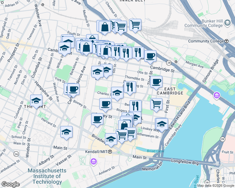 map of restaurants, bars, coffee shops, grocery stores, and more near 339 Hurley Street in Cambridge