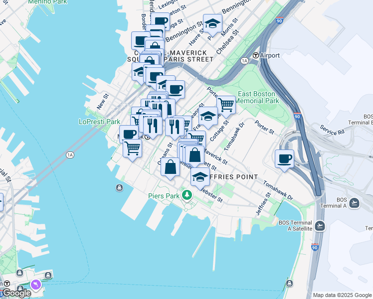 map of restaurants, bars, coffee shops, grocery stores, and more near 2 McKay Place in Boston