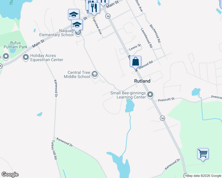 map of restaurants, bars, coffee shops, grocery stores, and more near 2 Fidelity Drive in Rutland