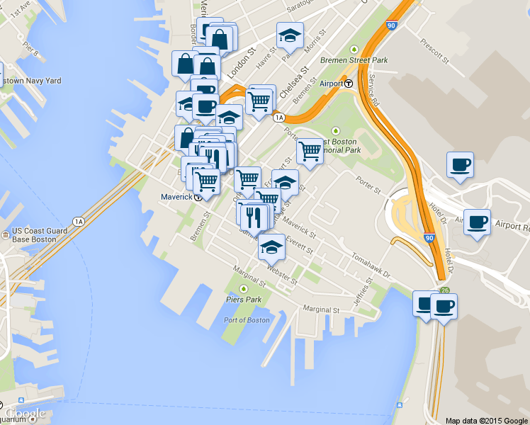map of restaurants, bars, coffee shops, grocery stores, and more near 2 McKay Place in Boston