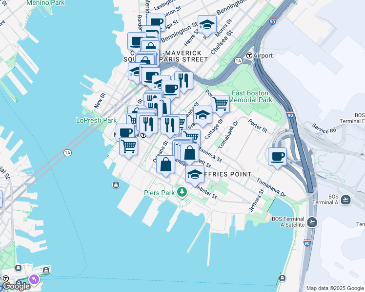 map of restaurants, bars, coffee shops, grocery stores, and more near 2 McKay Place in Boston