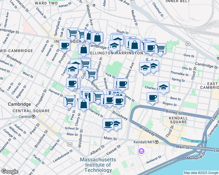 map of restaurants, bars, coffee shops, grocery stores, and more near 44 Plymouth Street in Cambridge