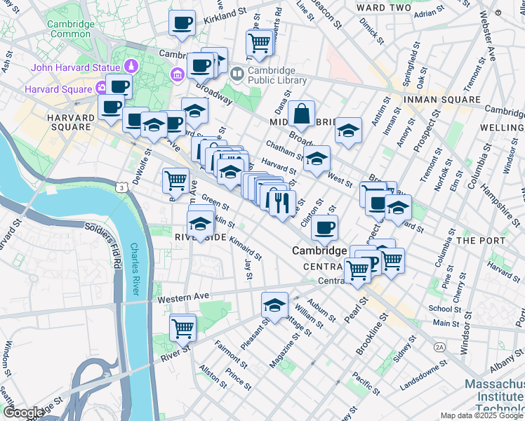 map of restaurants, bars, coffee shops, grocery stores, and more near 929 Massachusetts Avenue in Cambridge