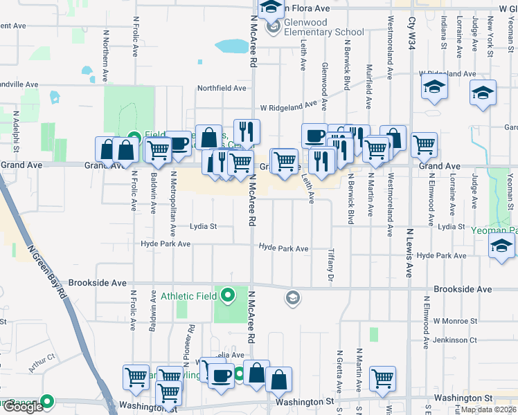 map of restaurants, bars, coffee shops, grocery stores, and more near in Waukegan