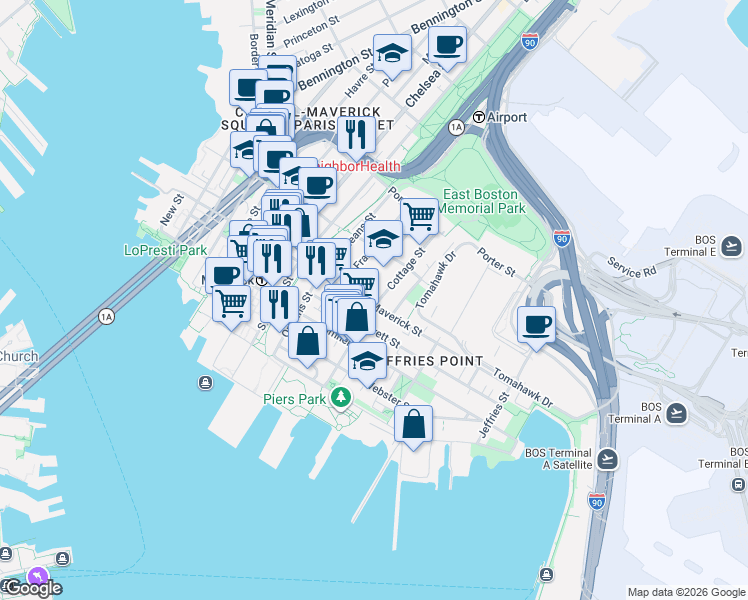 map of restaurants, bars, coffee shops, grocery stores, and more near in 