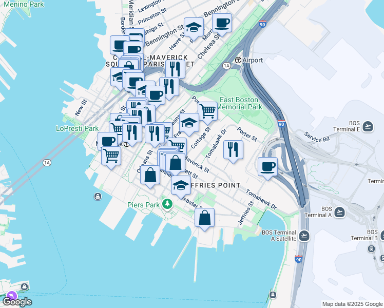 map of restaurants, bars, coffee shops, grocery stores, and more near in 