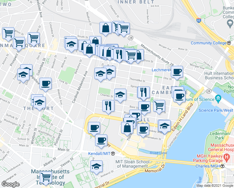 map of restaurants, bars, coffee shops, grocery stores, and more near 341 Hurley Street in Cambridge