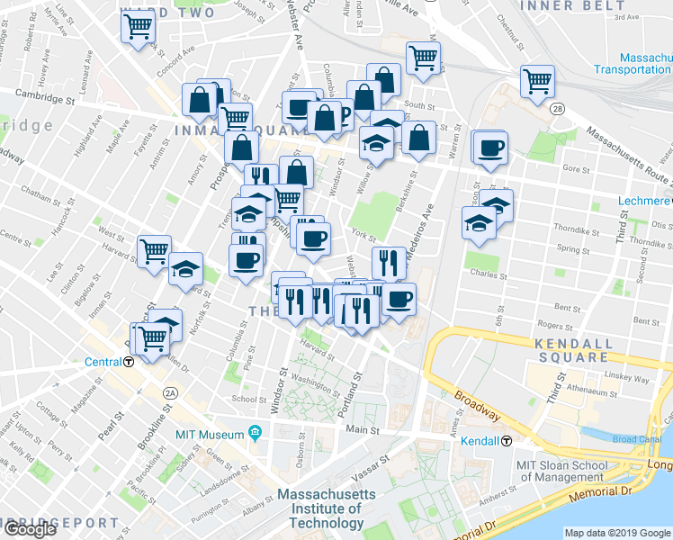 map of restaurants, bars, coffee shops, grocery stores, and more near in Cambridge