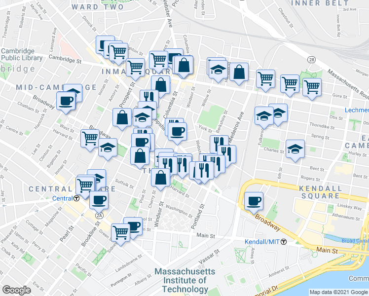 map of restaurants, bars, coffee shops, grocery stores, and more near 81 Plymouth Street in Cambridge