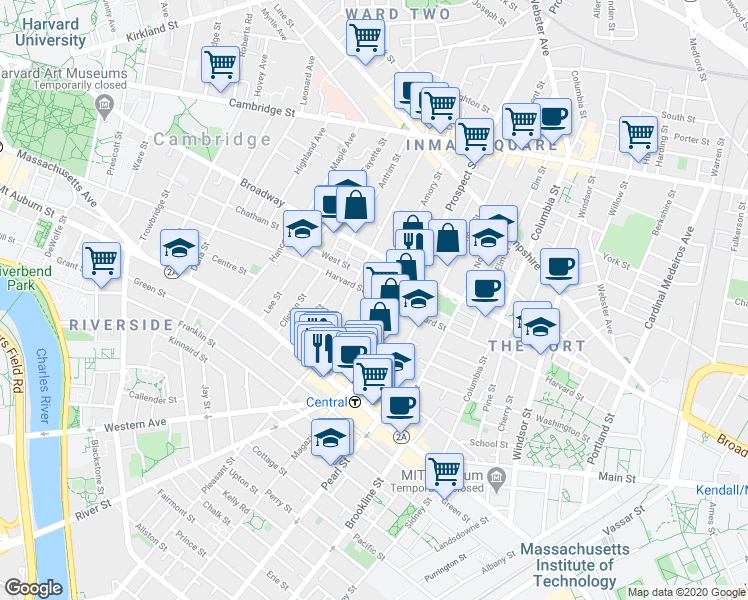 map of restaurants, bars, coffee shops, grocery stores, and more near 273 Harvard Street in Cambridge