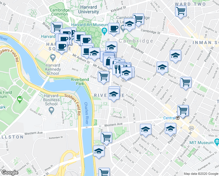 map of restaurants, bars, coffee shops, grocery stores, and more near 31 Putnam Avenue in Cambridge