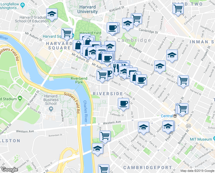 map of restaurants, bars, coffee shops, grocery stores, and more near 31 Putnam Avenue in Cambridge