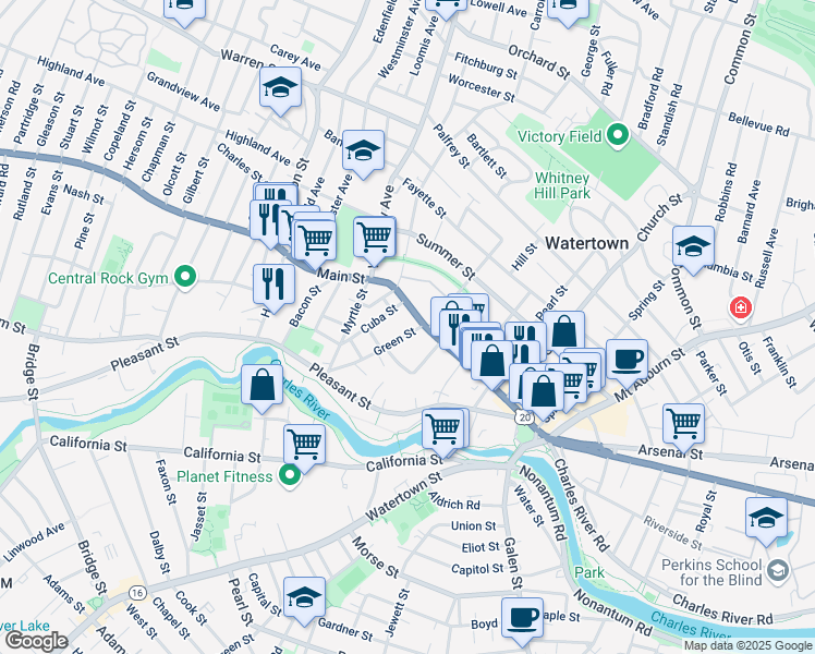 map of restaurants, bars, coffee shops, grocery stores, and more near 262 U.S. 20 in Watertown
