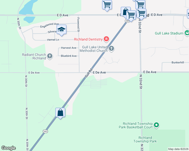 map of restaurants, bars, coffee shops, grocery stores, and more near 8637 East De Avenue in Richland