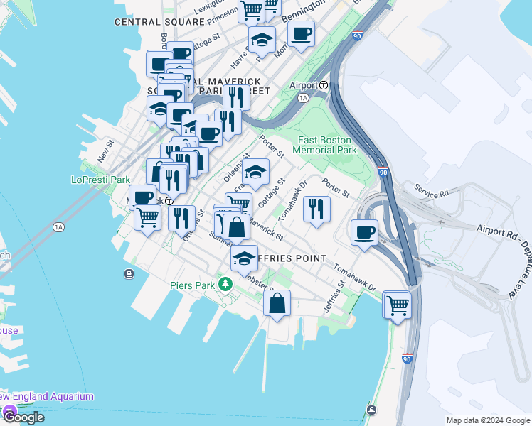 map of restaurants, bars, coffee shops, grocery stores, and more near in 