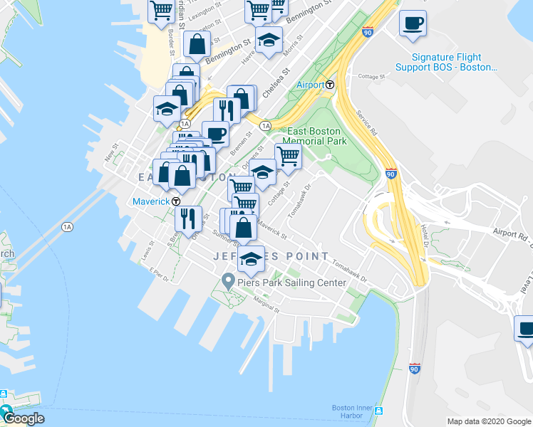 map of restaurants, bars, coffee shops, grocery stores, and more near in 