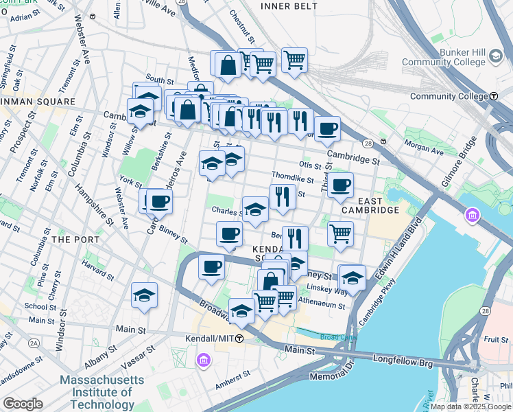 map of restaurants, bars, coffee shops, grocery stores, and more near 341 Hurley Street in Cambridge