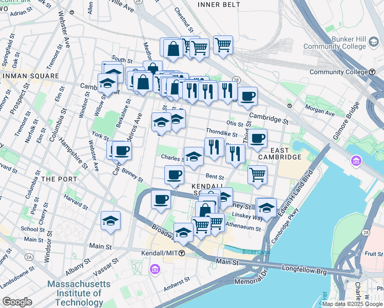 map of restaurants, bars, coffee shops, grocery stores, and more near 341 Hurley Street in Cambridge