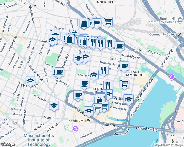 map of restaurants, bars, coffee shops, grocery stores, and more near 341 Hurley Street in Cambridge