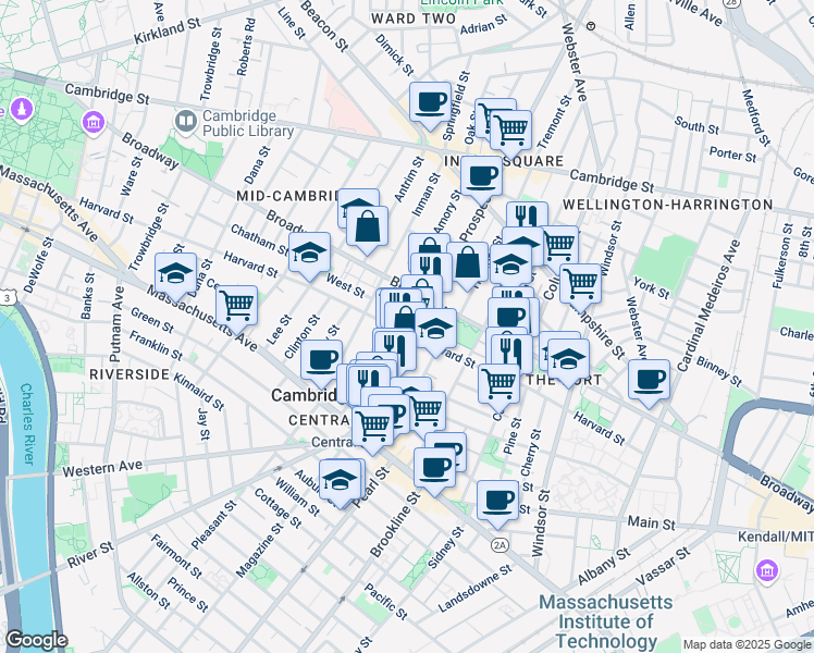 map of restaurants, bars, coffee shops, grocery stores, and more near 149 Prospect Street in Cambridge