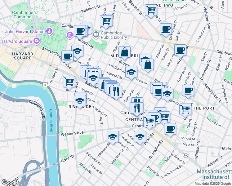 map of restaurants, bars, coffee shops, grocery stores, and more near 106 Hancock Street in Cambridge