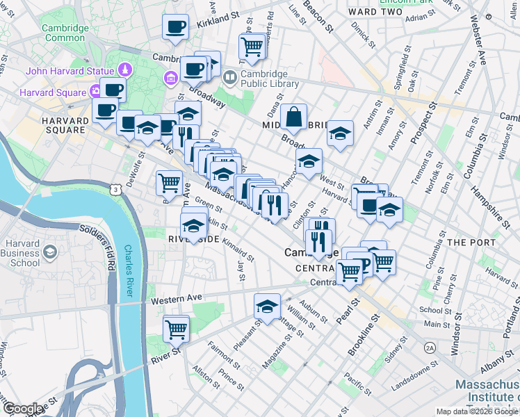 map of restaurants, bars, coffee shops, grocery stores, and more near 929 Massachusetts Avenue in Cambridge