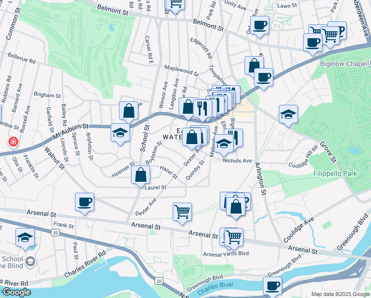 map of restaurants, bars, coffee shops, grocery stores, and more near in Watertown