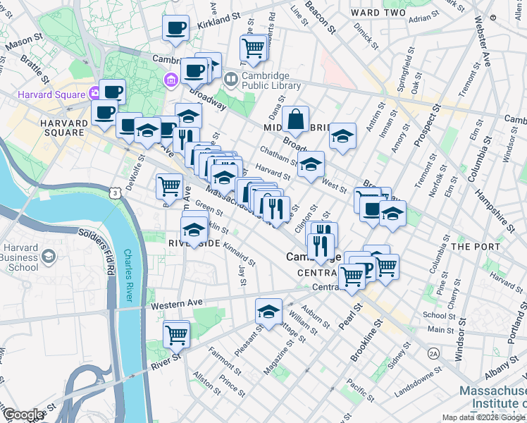 map of restaurants, bars, coffee shops, grocery stores, and more near 929 Massachusetts Avenue in Cambridge