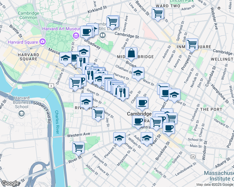 map of restaurants, bars, coffee shops, grocery stores, and more near 929 Massachusetts Avenue in Cambridge