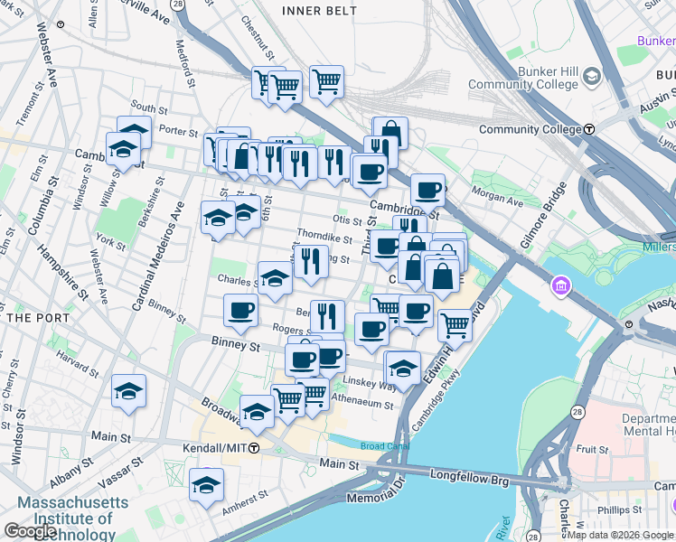 map of restaurants, bars, coffee shops, grocery stores, and more near 100 Sciarappa Street in Cambridge