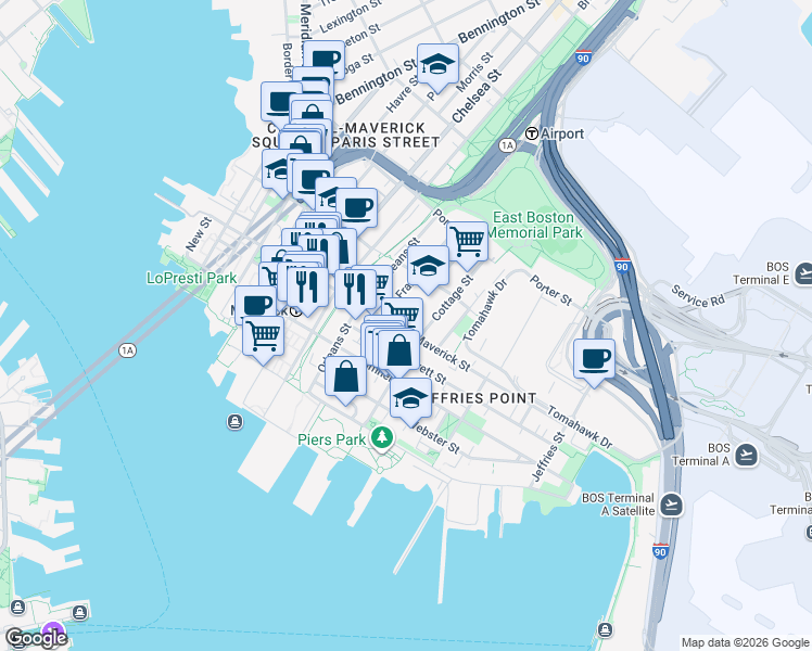 map of restaurants, bars, coffee shops, grocery stores, and more near 2 McKay Place in Boston
