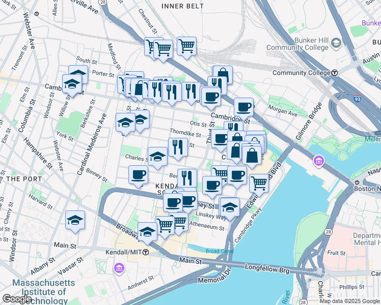 map of restaurants, bars, coffee shops, grocery stores, and more near 100 Sciarappa Street in Cambridge