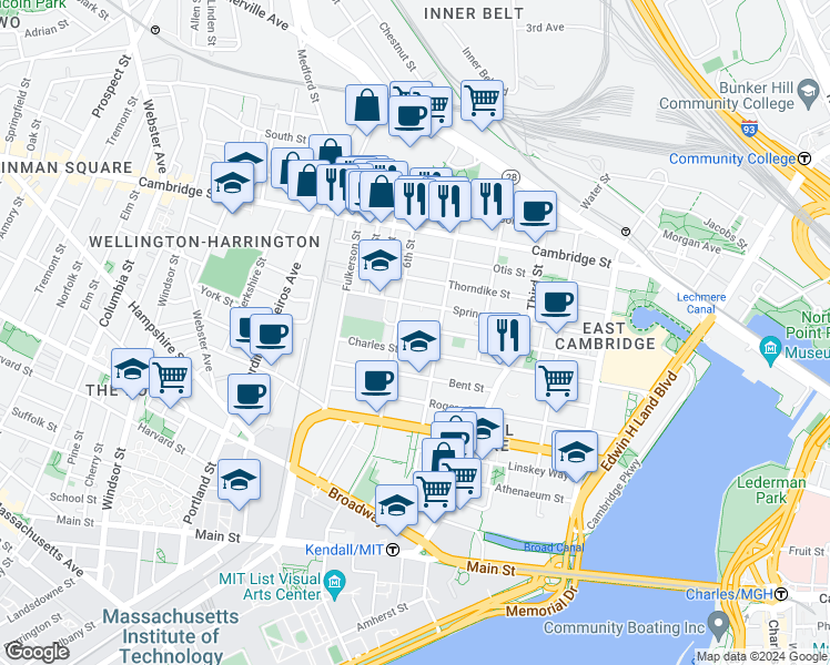 map of restaurants, bars, coffee shops, grocery stores, and more near 341 Hurley Street in Cambridge