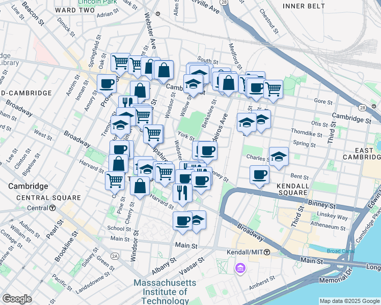 map of restaurants, bars, coffee shops, grocery stores, and more near 44 Plymouth Street in Cambridge