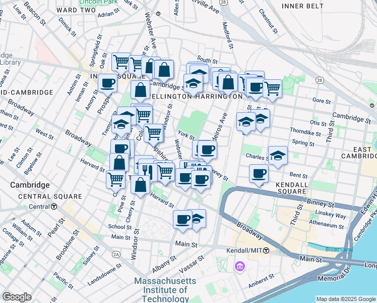 map of restaurants, bars, coffee shops, grocery stores, and more near 44 Plymouth Street in Cambridge