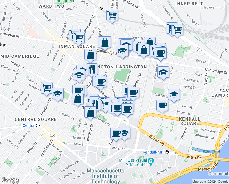 map of restaurants, bars, coffee shops, grocery stores, and more near 44 Plymouth Street in Cambridge
