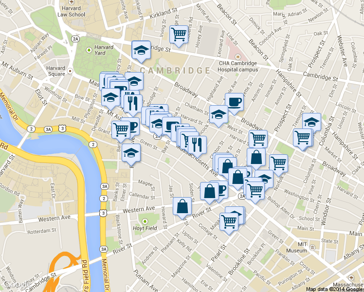 map of restaurants, bars, coffee shops, grocery stores, and more near 929 Massachusetts Avenue in Cambridge