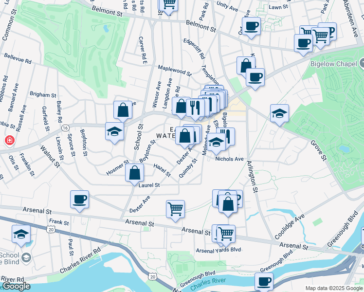 map of restaurants, bars, coffee shops, grocery stores, and more near in Watertown