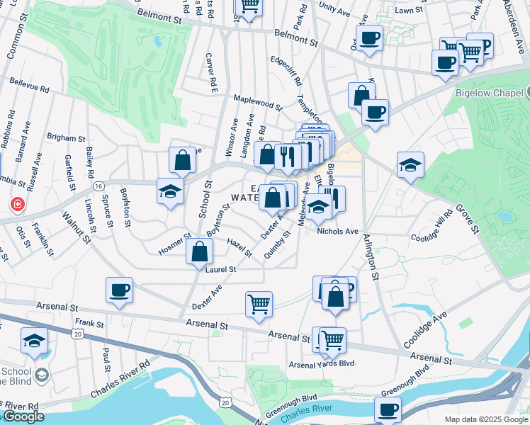 map of restaurants, bars, coffee shops, grocery stores, and more near in Watertown