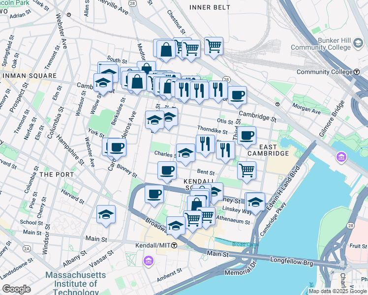 map of restaurants, bars, coffee shops, grocery stores, and more near 341 Hurley Street in Cambridge