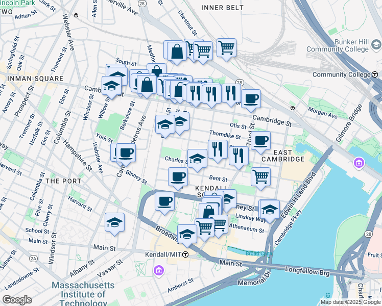 map of restaurants, bars, coffee shops, grocery stores, and more near 341 Hurley Street in Cambridge