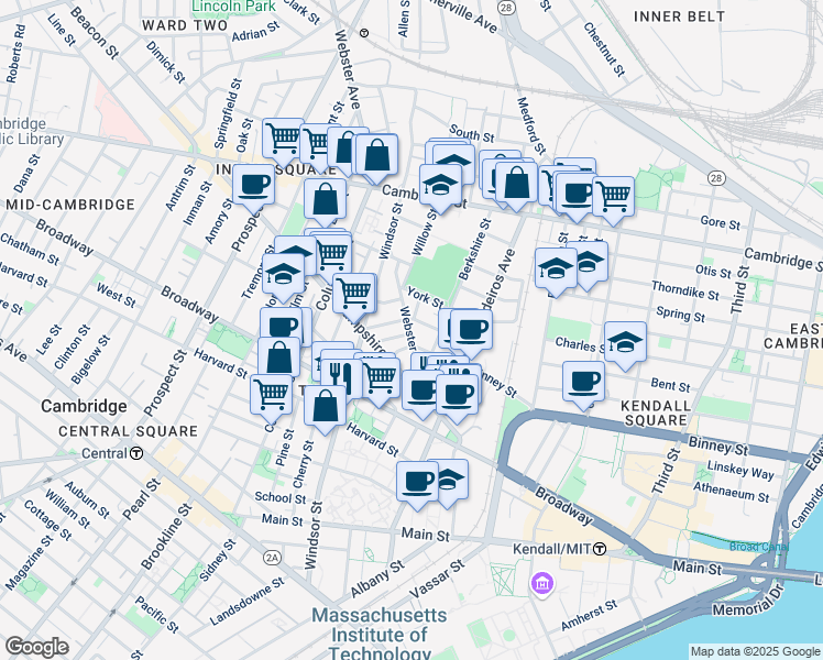 map of restaurants, bars, coffee shops, grocery stores, and more near 44 Plymouth Street in Cambridge