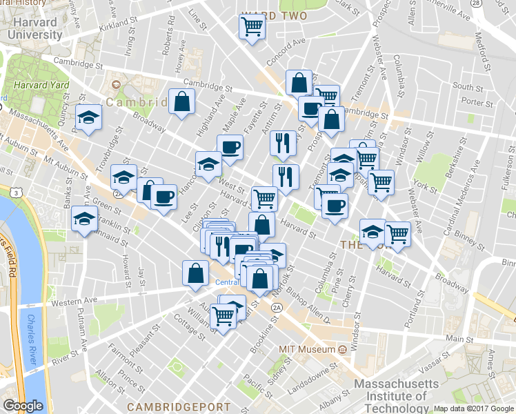 map of restaurants, bars, coffee shops, grocery stores, and more near 273 Harvard Street in Cambridge