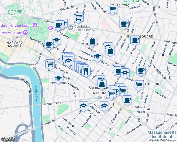 map of restaurants, bars, coffee shops, grocery stores, and more near 106 Hancock Street in Cambridge