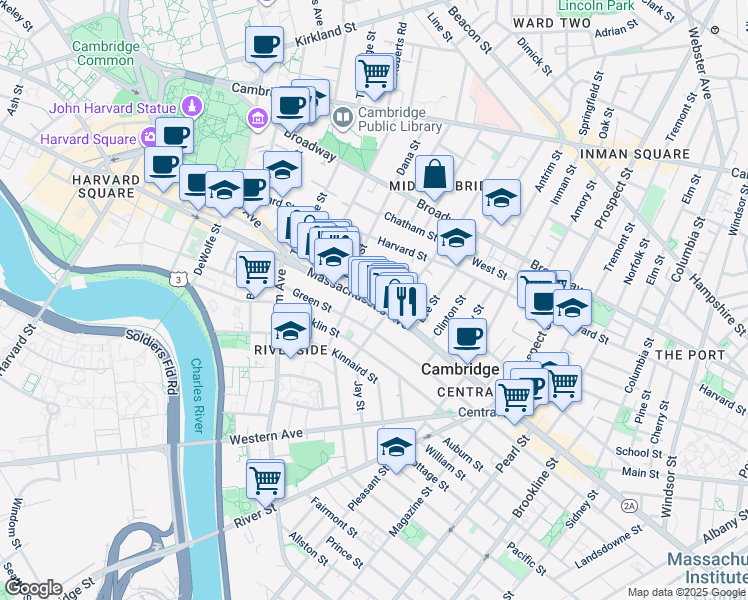 map of restaurants, bars, coffee shops, grocery stores, and more near 929 Massachusetts Avenue in Cambridge
