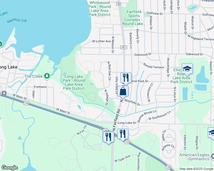 map of restaurants, bars, coffee shops, grocery stores, and more near 1151 North Village Drive in Round Lake Beach