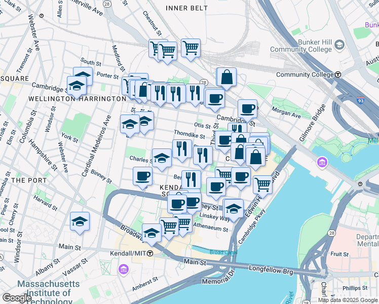 map of restaurants, bars, coffee shops, grocery stores, and more near 100 Sciarappa Street in Cambridge
