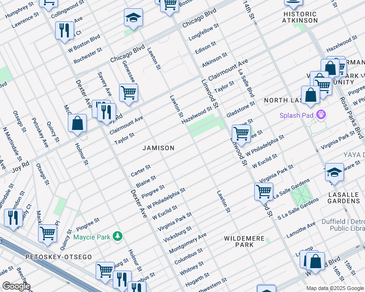 map of restaurants, bars, coffee shops, grocery stores, and more near 2952 Carter Street in Detroit